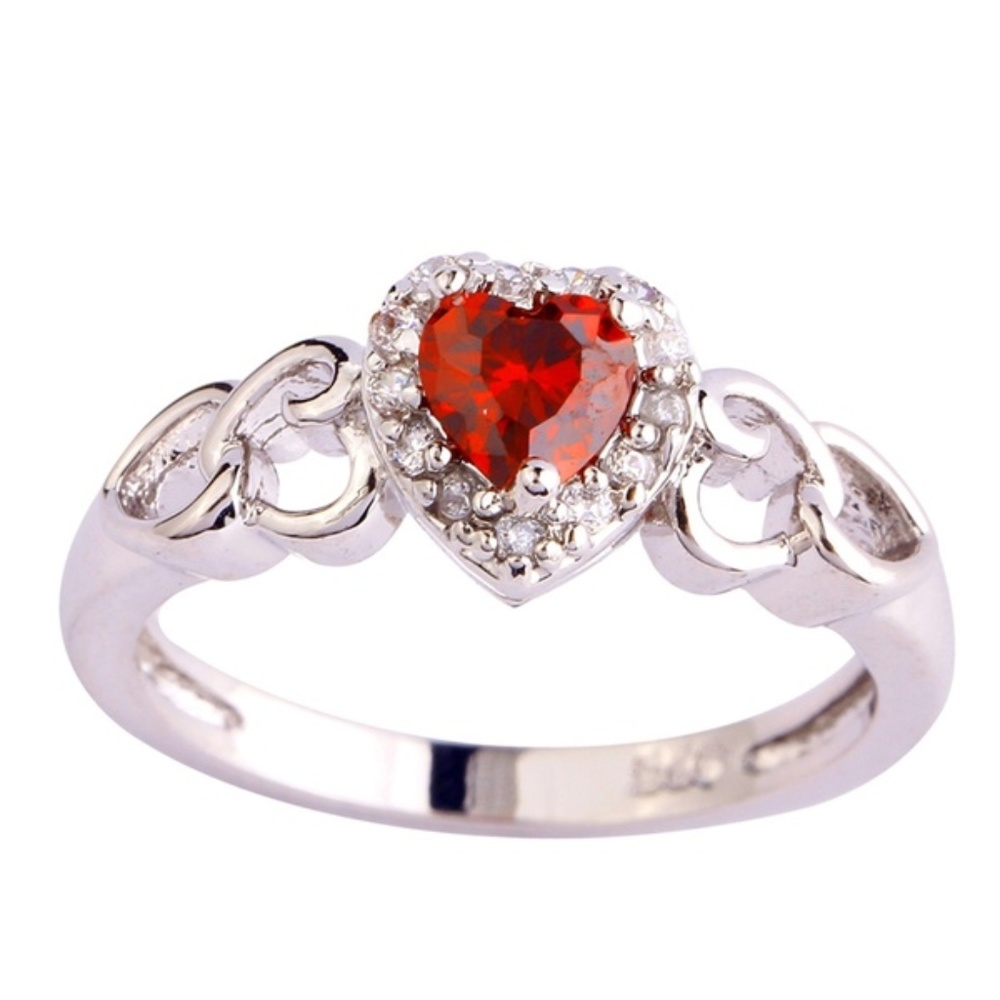 Cute Silver Heart Cut Ruby Ring